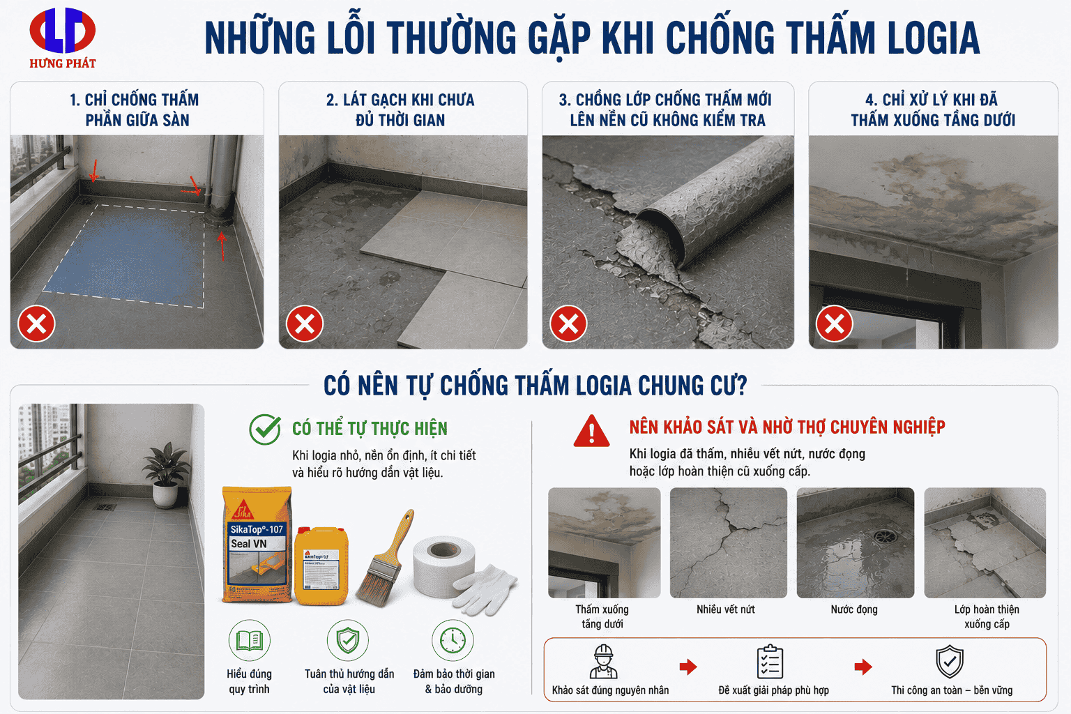 những lỗi thường gặp khi chống thấm logia