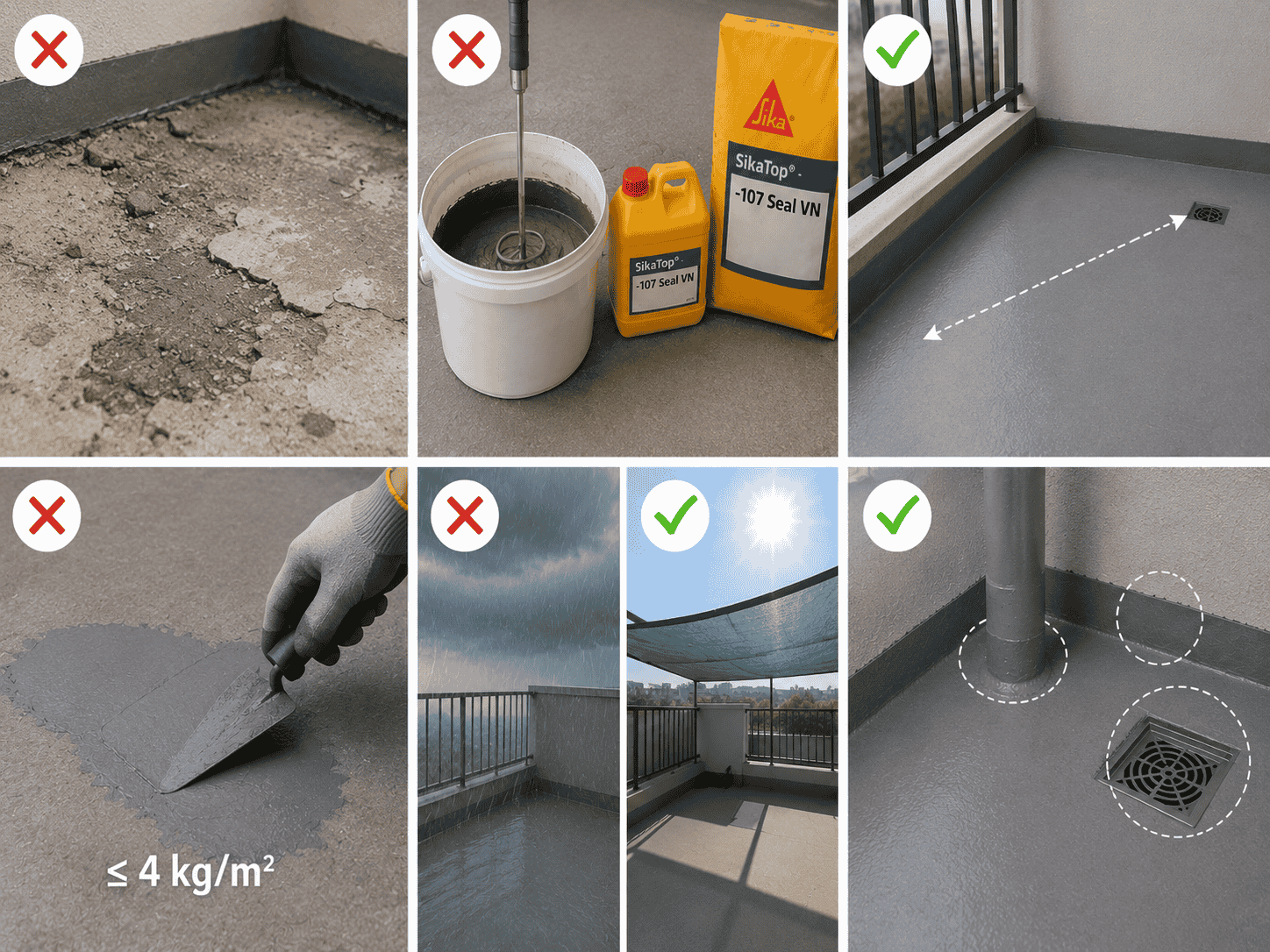 Những lưu ý khi chống thấm ban công bằng Sika