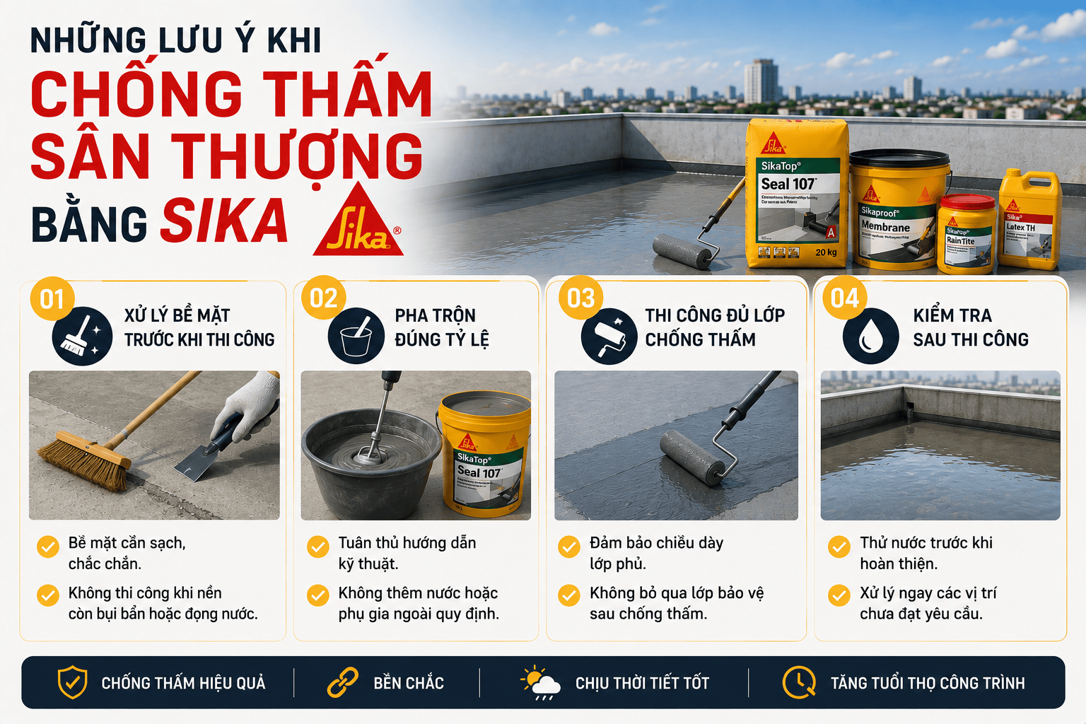 Những lưu ý khi chống thấm sân thượng bằng Sika