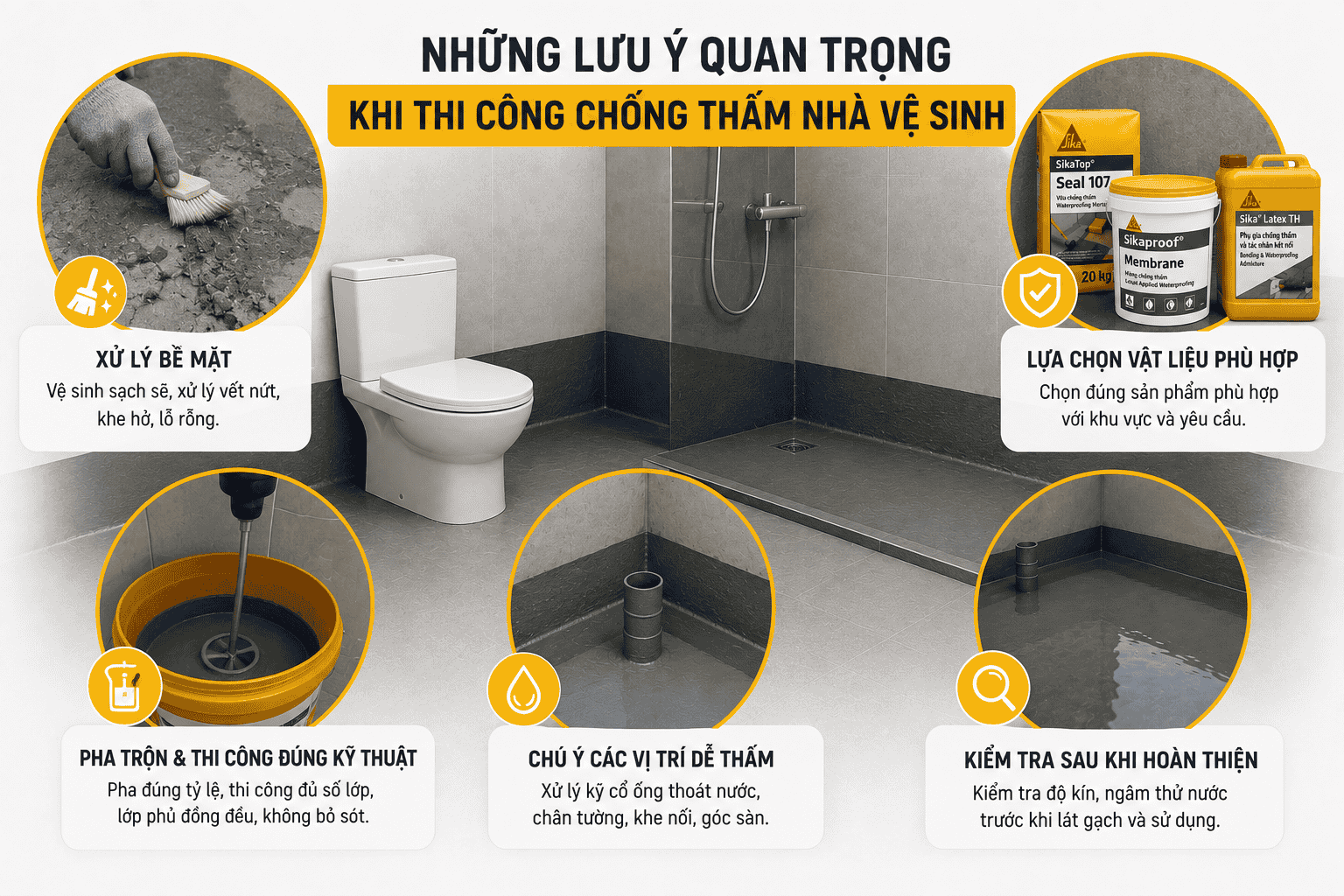 Những lưu ý quan trọng khi thi công chống thấm nhà vệ sinh