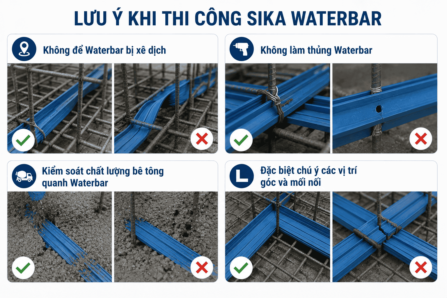 Những lưu ý quan trọng khi thi công Sika Waterbar