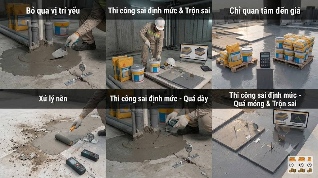 Những sai lầm thường gặp khi sử dụng SikaTop Seal 105 và 107