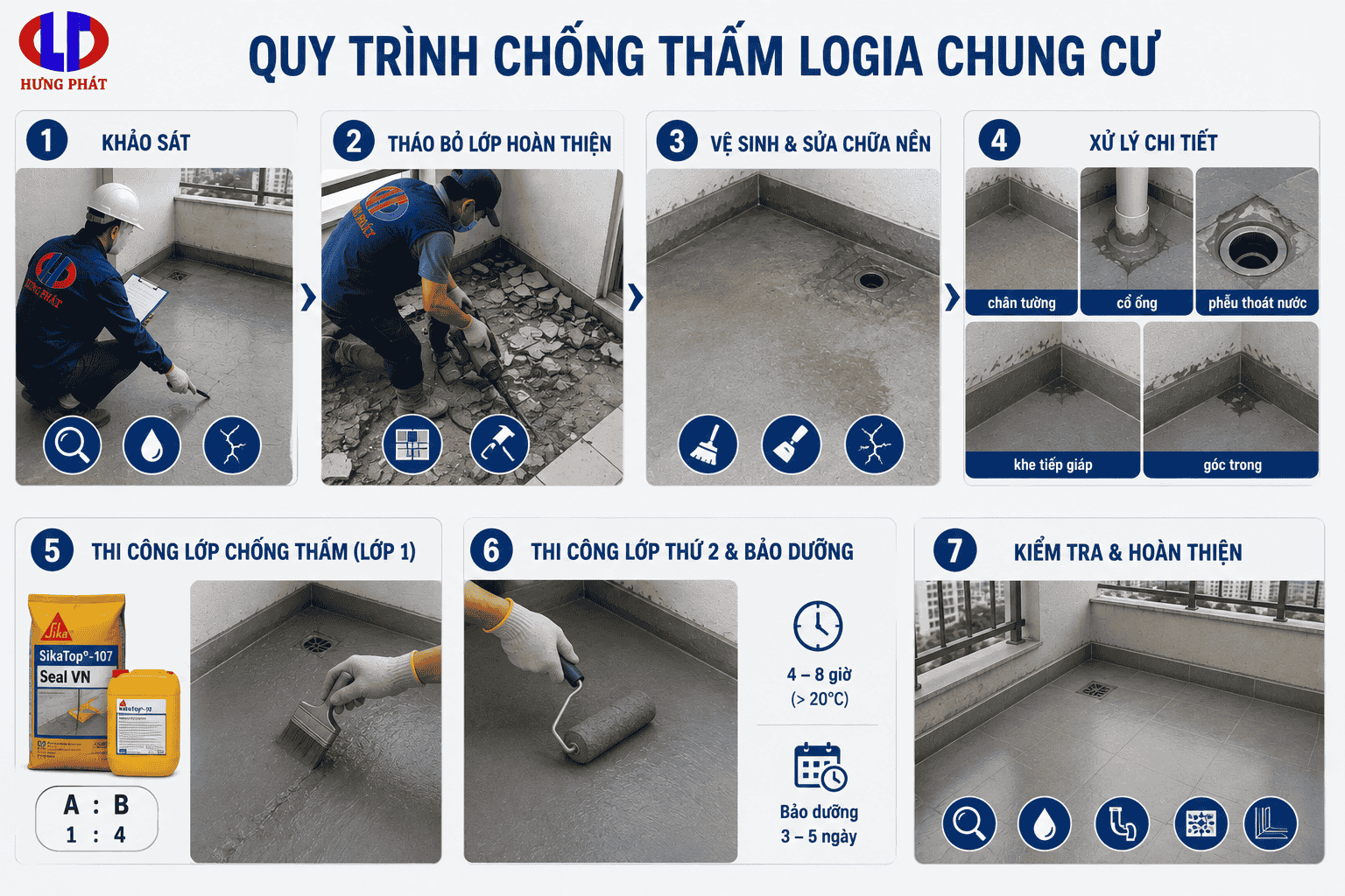 Quy trình chống thấm logia chung cư