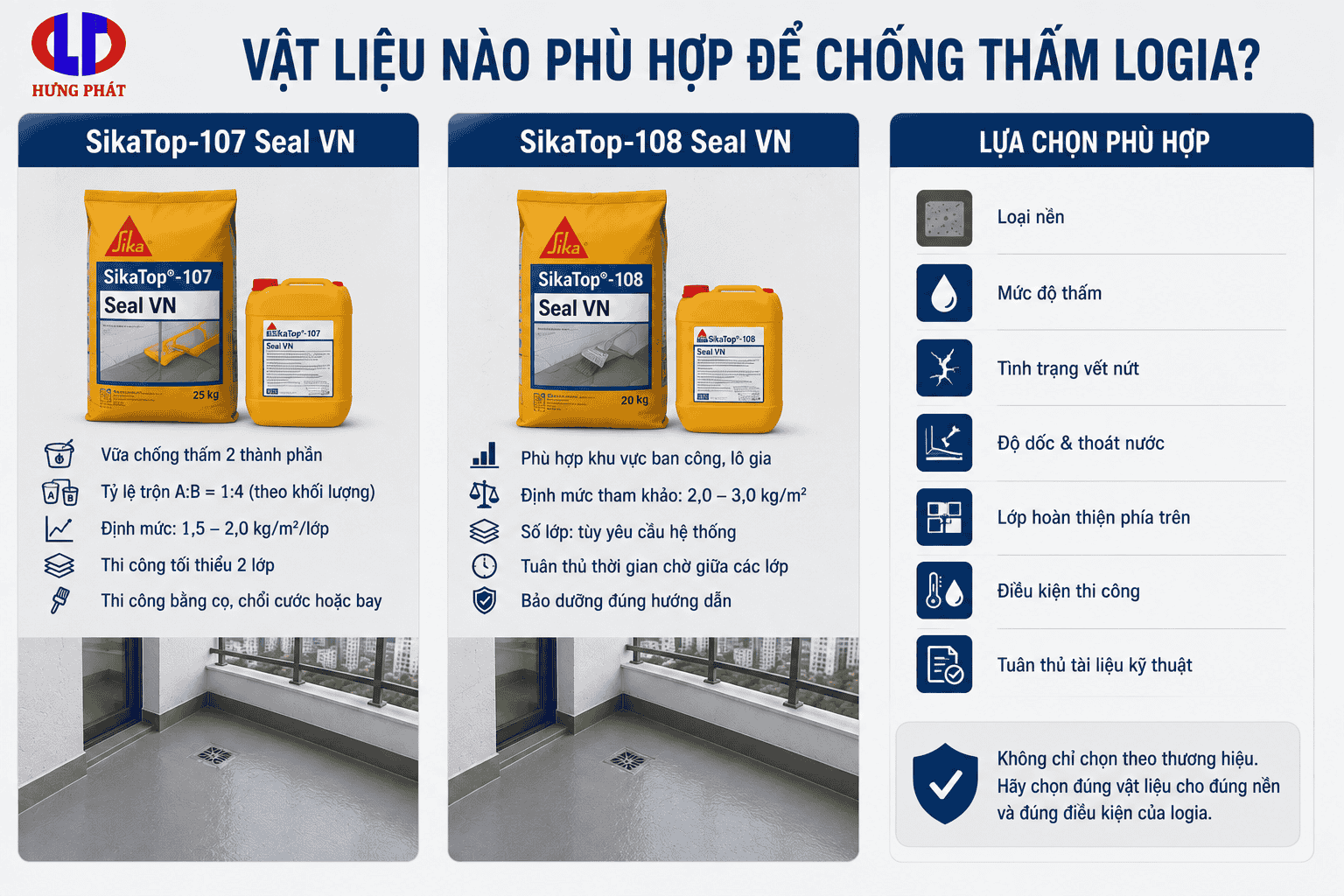 Vật liệu nào phù hợp để chống thấm logia?