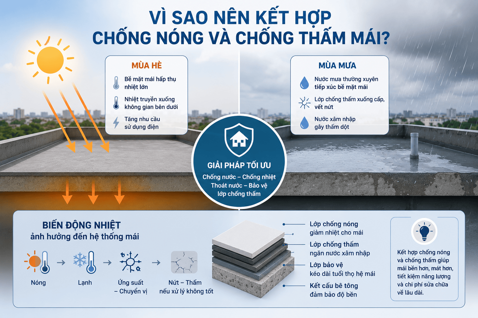Vì sao nên kết hợp chống nóng và chống thấm mái?