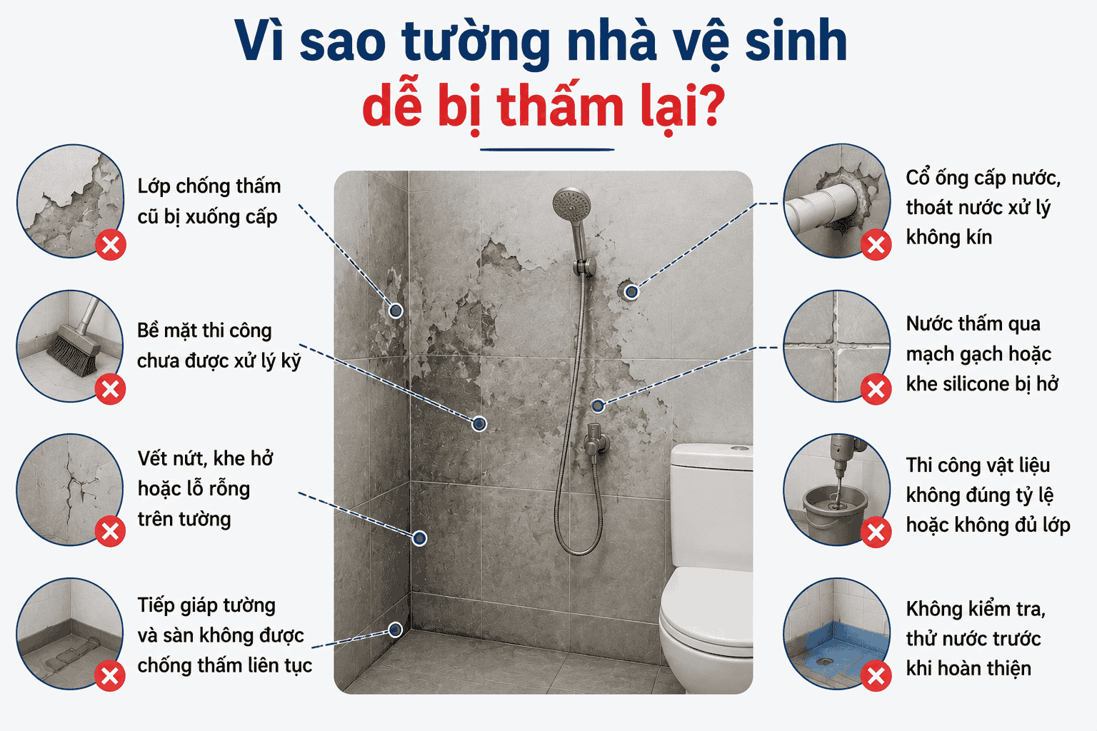 Vì sao tường nhà vệ sinh dễ bị thấm lại?