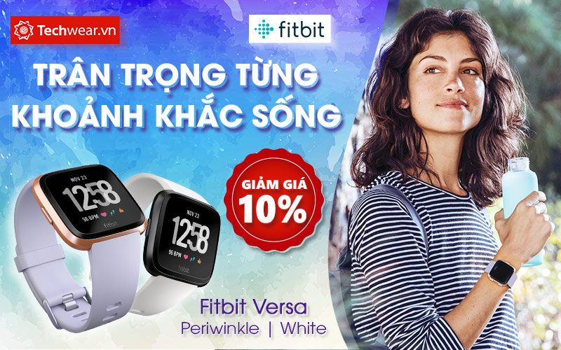 Khuyến mãi Fitbit versa màu tím và trắng