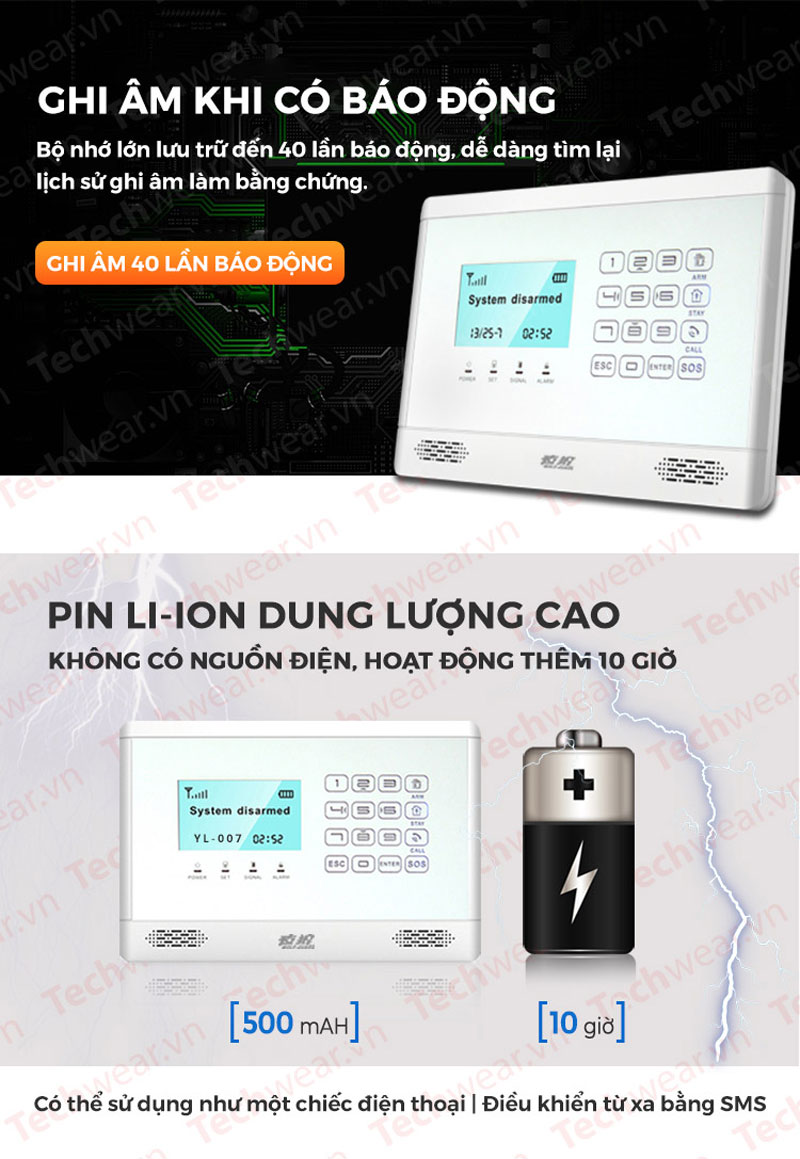 Hệ thống báo trộm dùng sim gsm qua điện thoại TWYL-007M2BX