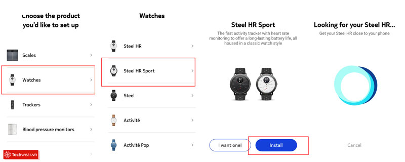 Hướng dẫn kết nối đồng hồ withings steel HR Sport với điện thoại Techwear
