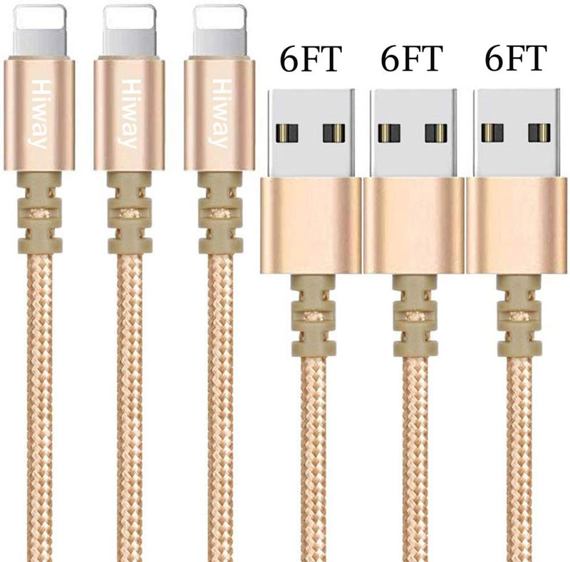 Cáp sạc Hiway Braided Nylon Lightning to USB-A Cable 6ft. (3 sợi)