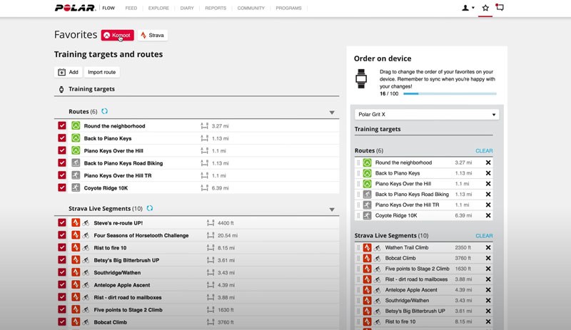 Tính năng điều hướng trên đồng hồ Polar Grit X