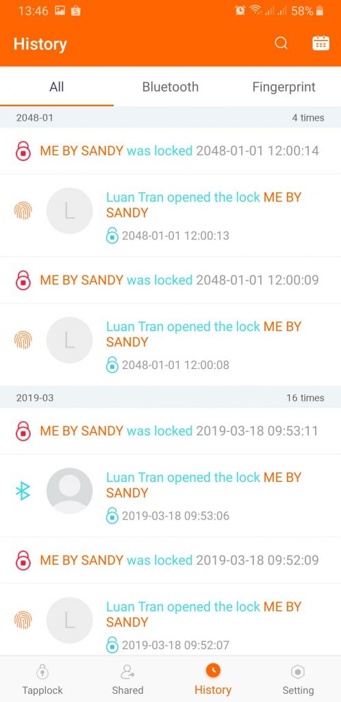 Xem lịch sử mở khóa trên Tapplock