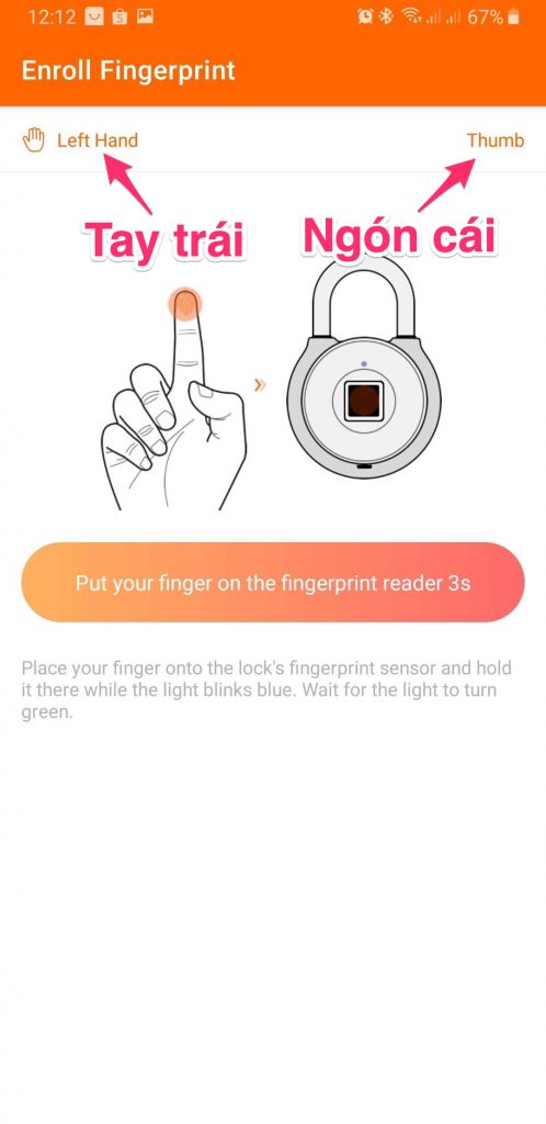 Thêm vân tay trên ứng dụng Tapplock