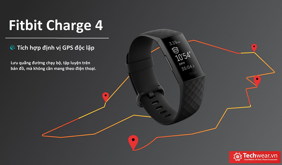 Đinh vị GPS trên Fitbit Charge 4 giúp các thông tin tập luyện thêm chính xác.