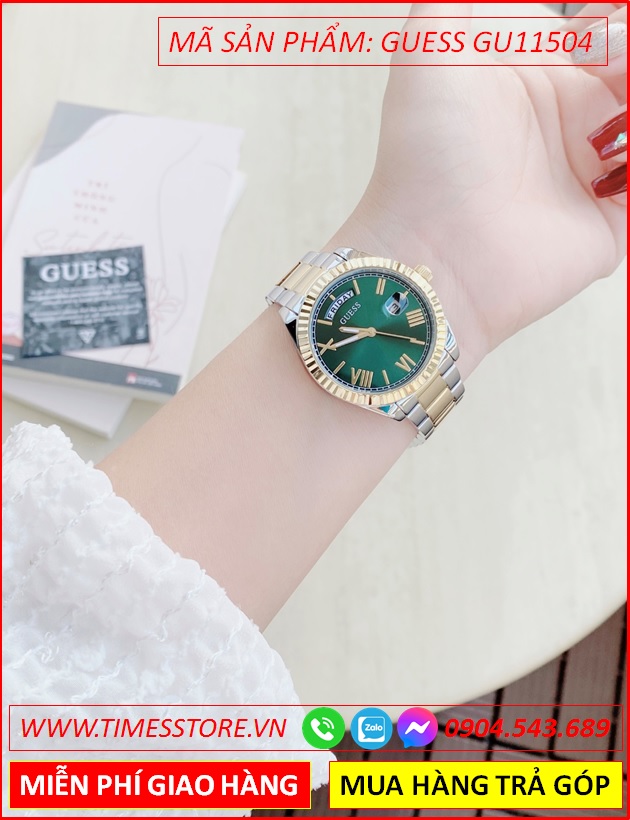 dong-ho-cap-doi-guess-tua-rolex-mat-xanh-day-demi-vang-gold-timesstore-vn