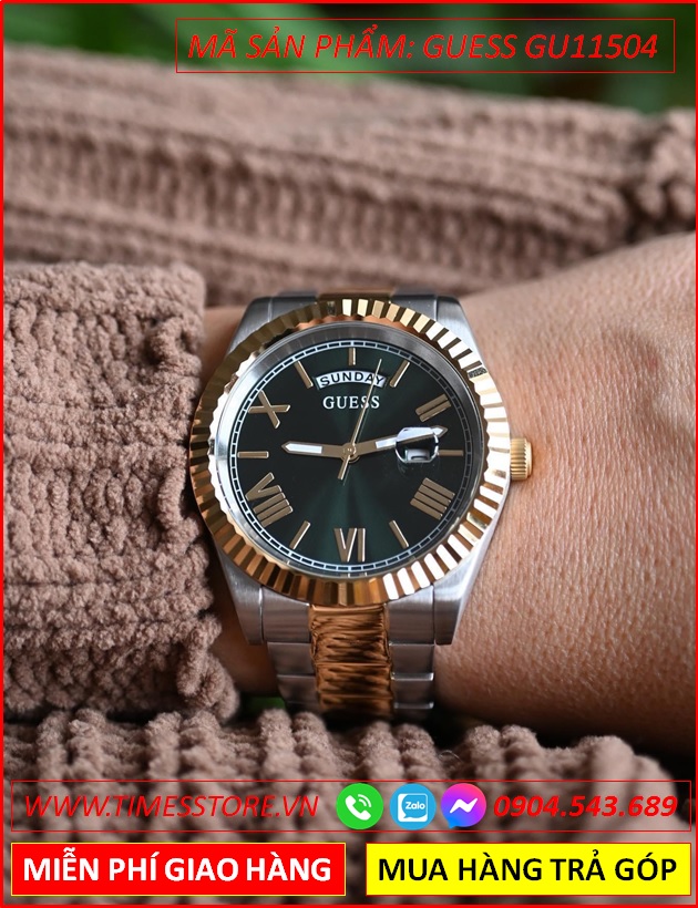 dong-ho-cap-doi-guess-tua-rolex-mat-xanh-day-demi-vang-gold-timesstore-vn