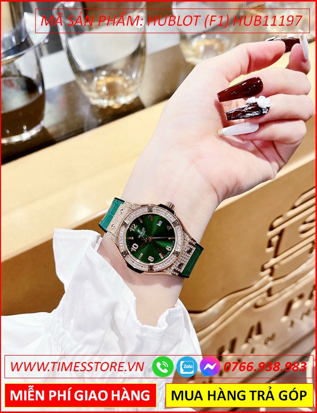 dong-ho-cap-doi-hublot-f1-mat-chronograph-rose-gold-day-xanh-la-timesstore-vn