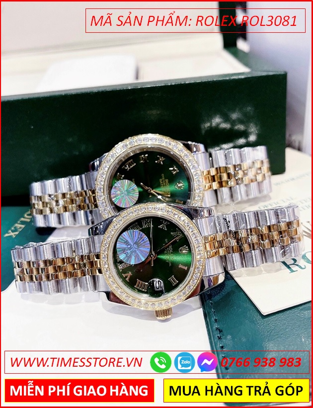 dong-ho-cap-doi-rolex-datejust-f1-automatic-mat-xanh-la-dinh-da-day-demi-timesstore-vn