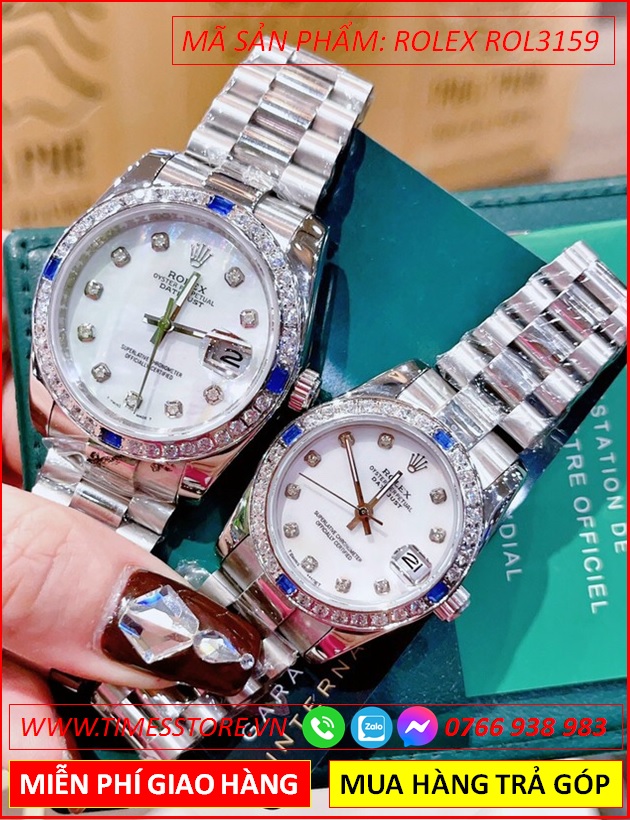 dong-ho-cap-doi-rolex-f1-oyster-datejust-mat-trang-day-kim-loai-timesstore-vn