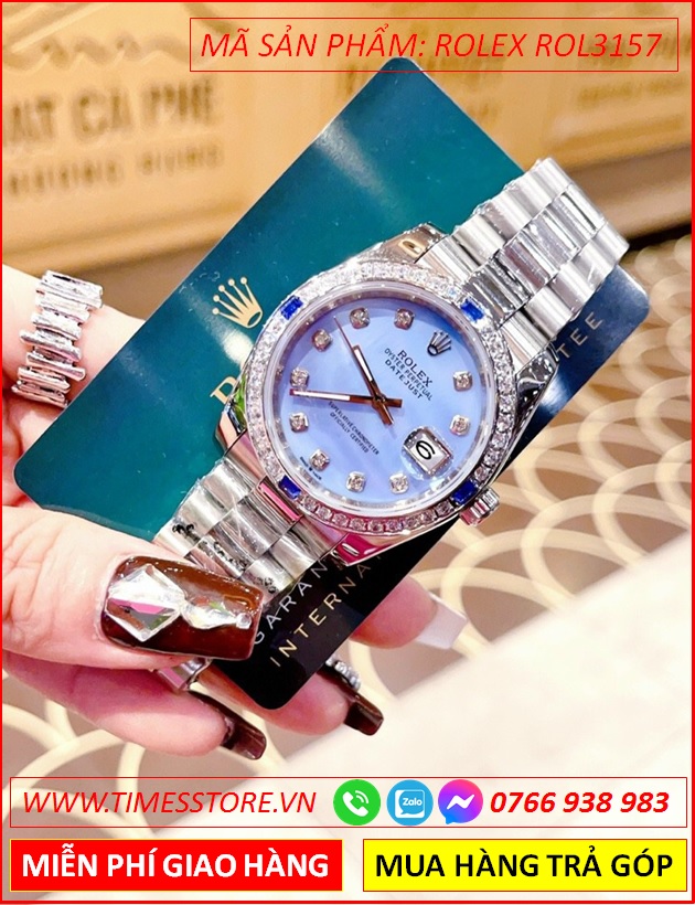 dong-ho-cap-doi-rolex-f1-oyster-datejust-mat-xanh-day-kim-loai-timesstore-vn