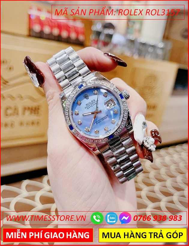 dong-ho-cap-doi-rolex-f1-oyster-datejust-mat-xanh-day-kim-loai-timesstore-vn