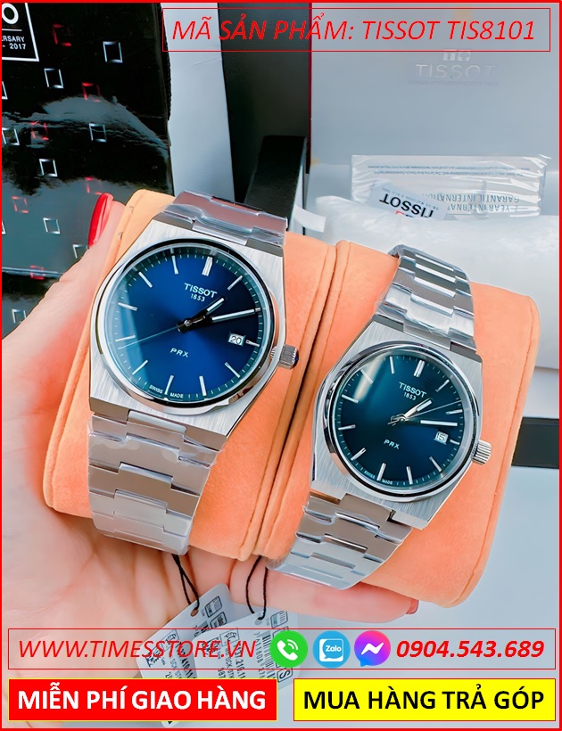 dong-ho-cap-doi-tissot-prx-mat-tron-xanh-duong-day-kim-loai-timesstore-vn