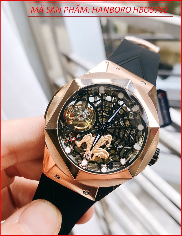 dong-ho-nam-hanboro-automatic-mat-luc-giac-rose-gold-spiderman-day-sillicone-timesstore-vn