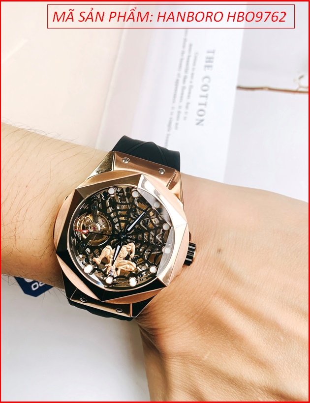 dong-ho-nam-hanboro-automatic-mat-luc-giac-rose-gold-spiderman-day-sillicone-timesstore-vn
