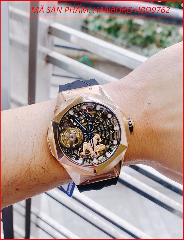 dong-ho-nam-hanboro-automatic-mat-luc-giac-rose-gold-spiderman-day-sillicone-timesstore-vn