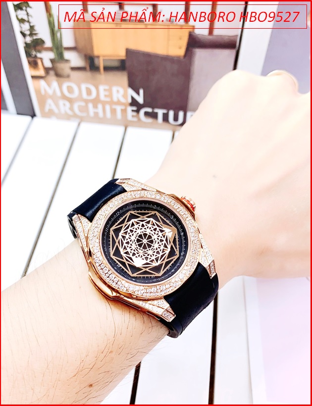 dong-ho-nam-hanboro-mat-tron-hoa-tiet-vu-tru-dinh-da-swarovski-rose-gold-day-silicone-den-chinh-hang-dep-gia-re-timesstore-vn