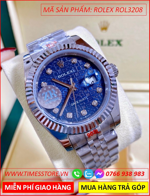 dong-ho-nam-rolex-date-just-f1-automatic-mat-xanh-khia-day-kim-loai-timesstore-vn