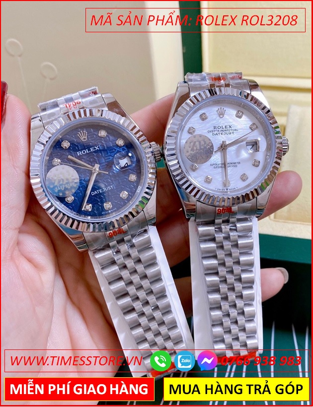 dong-ho-nam-rolex-date-just-f1-automatic-mat-xanh-khia-day-kim-loai-timesstore-vn