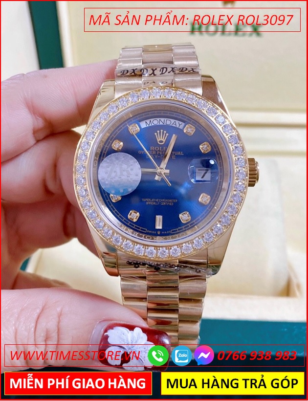 dong-ho-nam-rolex-f1-automatic-2-lich-mat-xanh-day-vang-gold-timesstore-vn