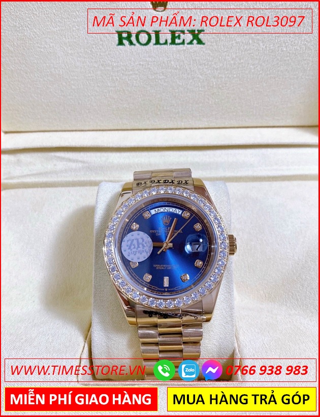 dong-ho-nam-rolex-f1-automatic-2-lich-mat-xanh-day-vang-gold-timesstore-vn