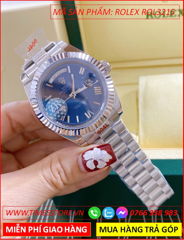 dong-ho-nam-rolex-f1-co-2-lich-mat-xanh-khia-day-kim-loai-timesstore-vn