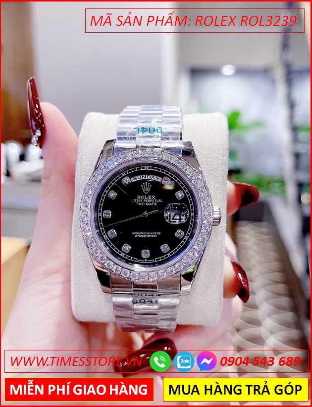 dong-ho-nam-rolex-f1-day-date-automatic-mat-den-co-2-lich-dinh-da-day-kim-loai-timesstore-vn