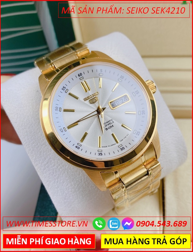 dong-ho-nam-seiko-5-automatic-mat-tron-trang-day-kim-loai-vang-gold-timesstore-vn