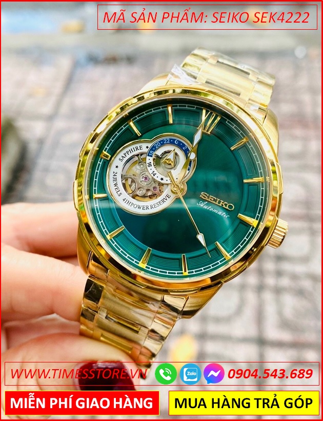 dong-ho-nam-seiko-automatic-mat-tron-xanh-la-lo-tim-day-vang-gold-timesstore-vn