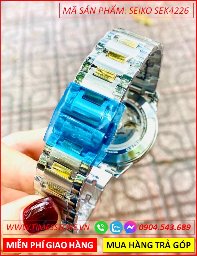 dong-ho-nam-seiko-automatic-mat-xanh-duong-lo-tim-day-demi-vang-gold-timesstore-vn