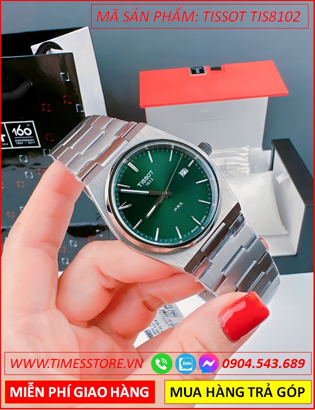 dong-ho-nam-tissot-prx-mat-tron-xanh-la-day-kim-loai-timesstore-vn