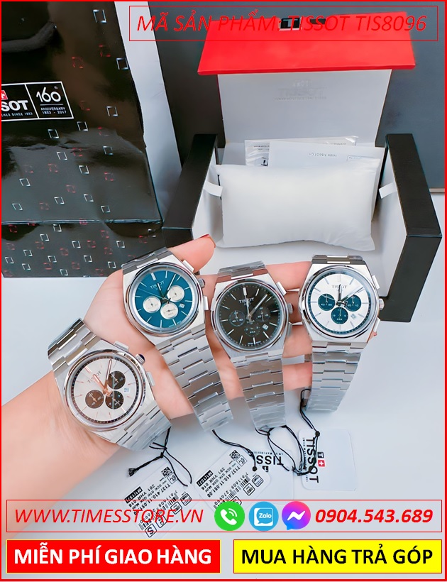 dong-ho-nam-tissot-prx-mat-xanh-chronograph-6-kim-day-kim-loai-timesstore-vn