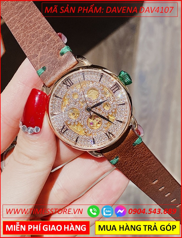 dong-ho-nu-davena-automatic-mat-tron-hinh-banh-rang-dinh-da-rose-gold-day-da-nau-timesstore-vn