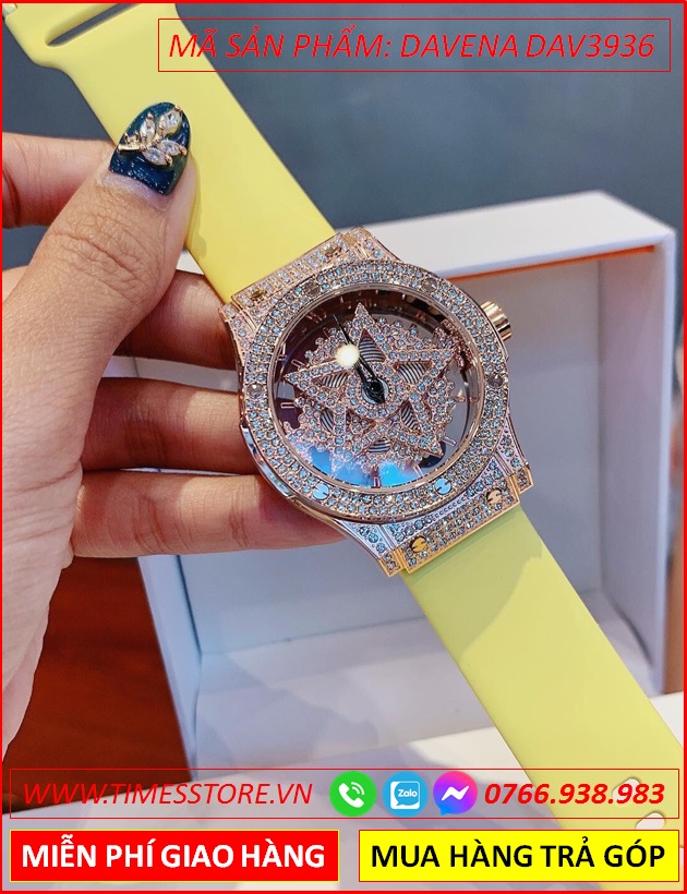 dong-ho-nu-davena-mat-tron-xoay-ngoi-sao-5-canh-full-da-swarovski-rose-gold-day-silicone-vang-timesstore-vn