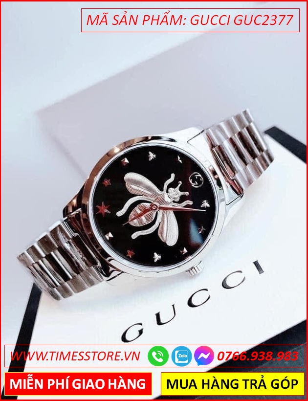 dong-ho-nu-gucci-timeless-mat-den-hinh-con-ong-day-kim-loai-timesstore-vn