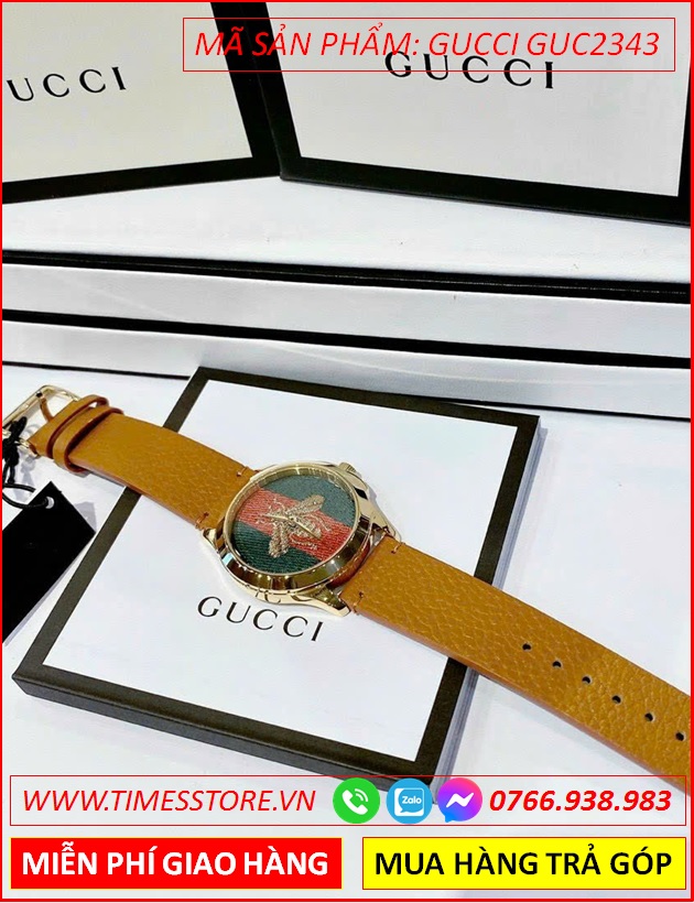 dong-ho-nu-gucci-unisex-mat-con-ong-day-da-nau-vang-timesstore-vn