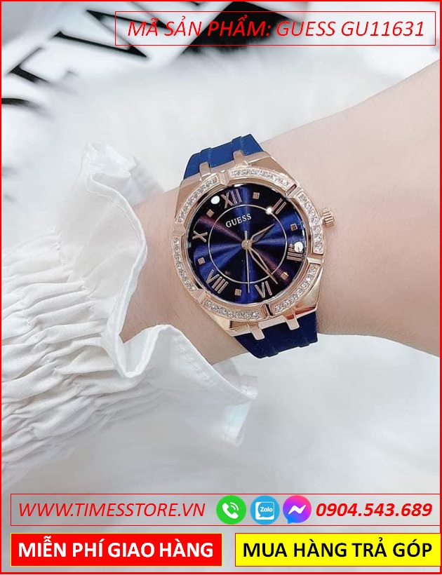 dong-ho-nu-guess-analog-mat-tron-rose-gold-day-sillicone-xanh-duong-timesstore-vn