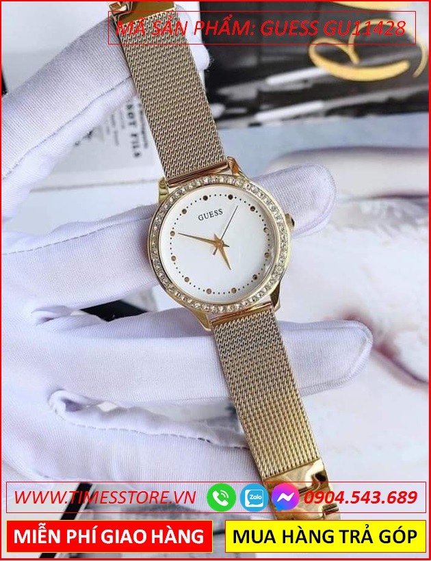 dong-ho-nu-guess-chelsea-mat-trang-day-mesh-luoi-vang-gold-timesstore-vn