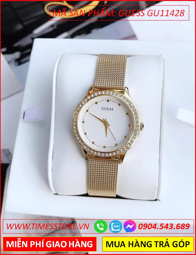dong-ho-nu-guess-chelsea-mat-trang-day-mesh-luoi-vang-gold-timesstore-vn