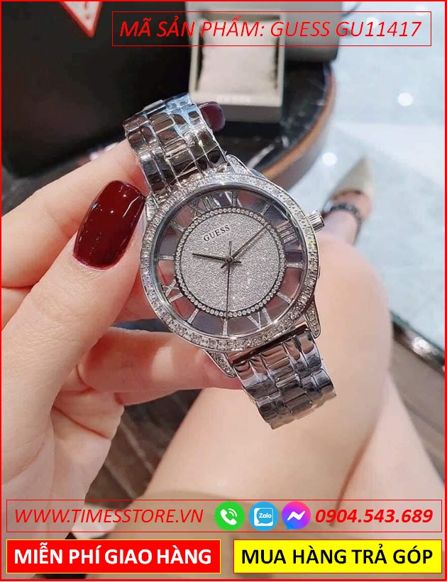 dong-ho-nu-guess-mat-so-la-ma-dinh-da-day-kim-loai-silver-timesstore-vn
