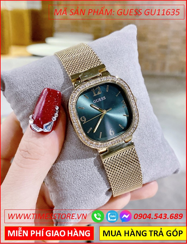 dong-ho-nu-guess-mat-vuong-xanh-la-day-mesh-luoi-vang-gold-timesstore-vn